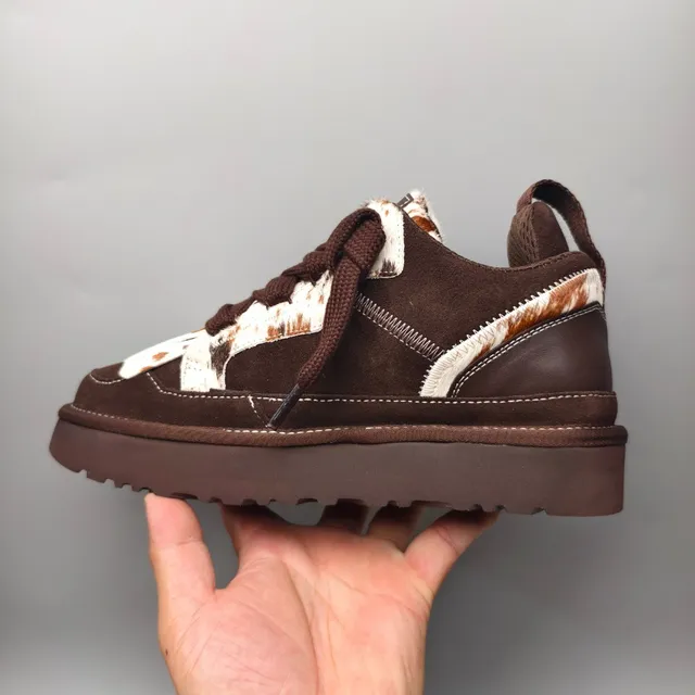 UGG Brown Suede and Cowhide Platform Lifestyle Sneakers