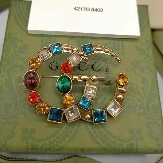 Gucci GG Crystal Multicolor Gold-Tone Brooch