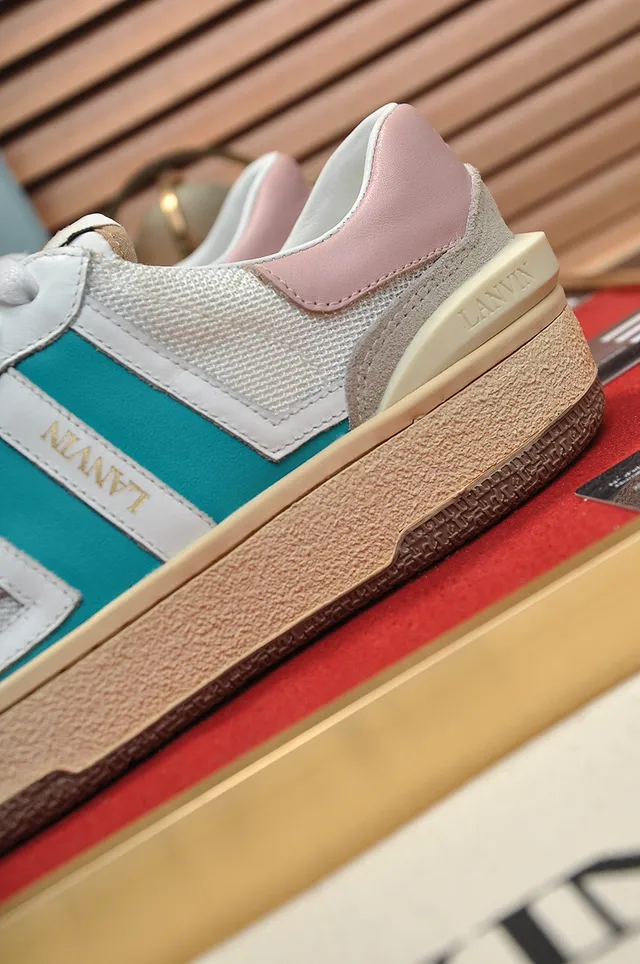 Lanvin White Blue Layered Mesh And Suede Upper Dual-Tone Side Stripe Lifestyle Sneakers