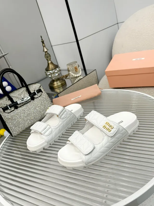 Miu Miu Wander Quilted Double-Strap Slide Slippers
