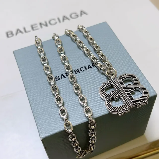 Balenciaga BB Monogram Silver Chain Necklace