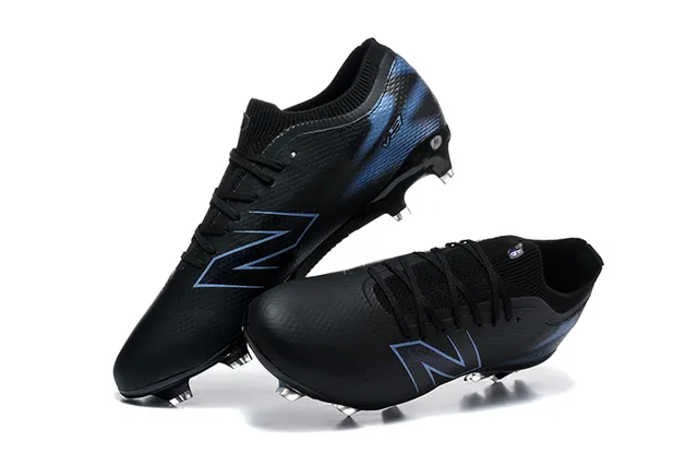 New Balance Furon Black Blue Low-Cut Knit Upper Molded Conical Studs Firm-Ground Soccer Shoes
