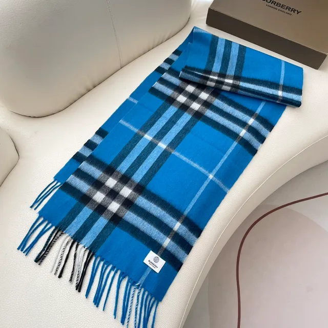 Burberry Classic Check Blue Cashmere Scarf