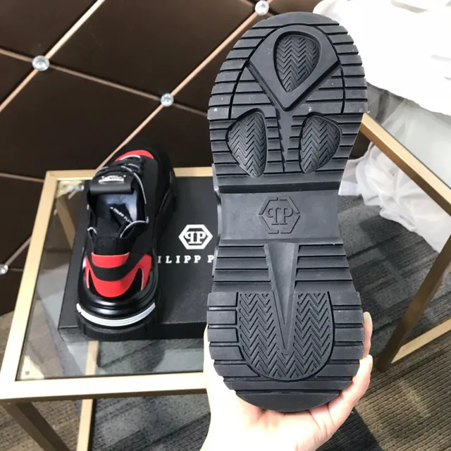 Philipp Plein Black Orange Laceless Strap Closure Hexagonal PP Logo Chunky Sneakers