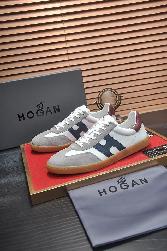 Hogan White Navy Low-Top Mixed-Material Lifestyle Sneakers