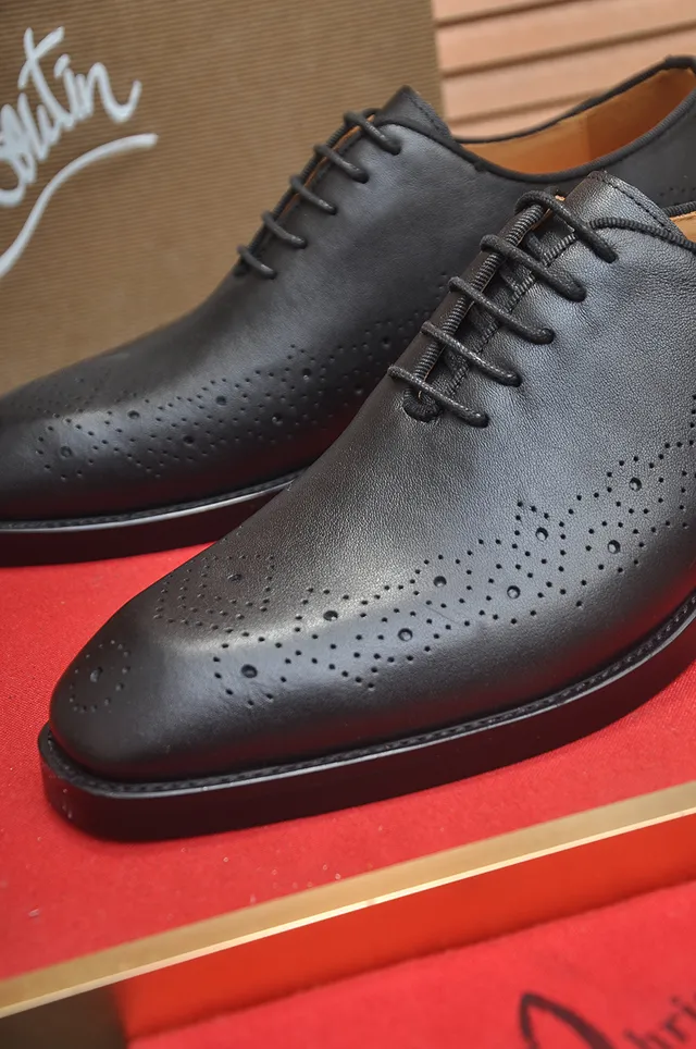 Christian Louboutin Black Red Leather Full Perforations Brogue