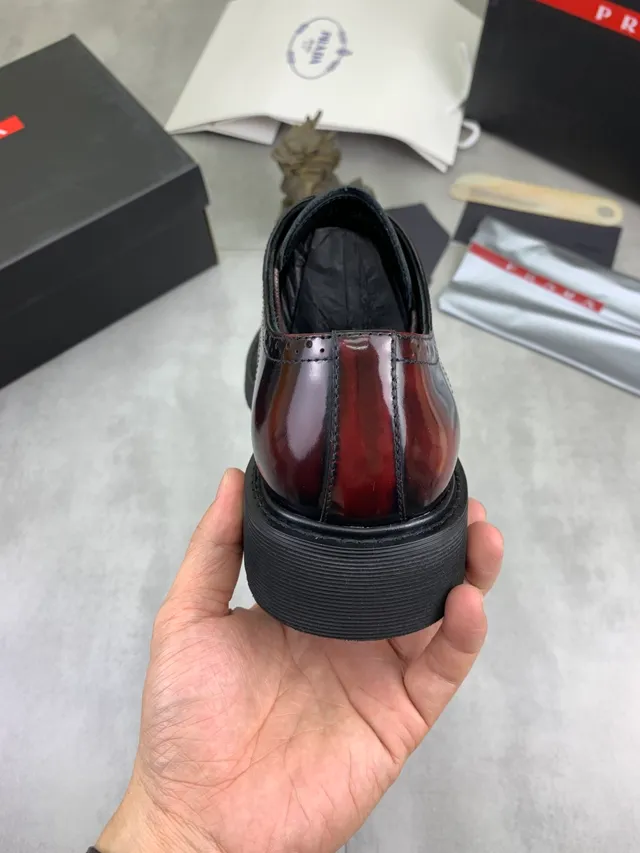 Prada Burgundy Black Two-Tone Polished Leather Wingtip Brogue