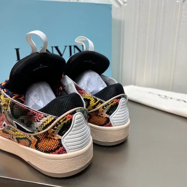 Lanvin Multicolor White Layered Mixed-Material Upper Snakeskin-Print Side Panels Sneakers