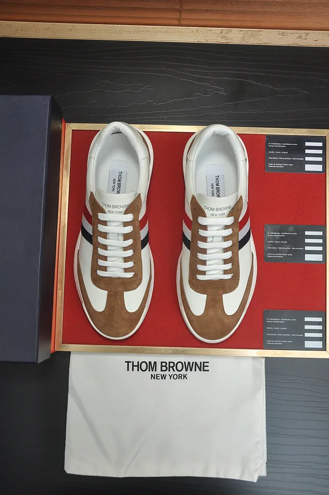 Thom Browne Classic Stripe Sneaker White Brown Red Blue Lifestyle Sneakers