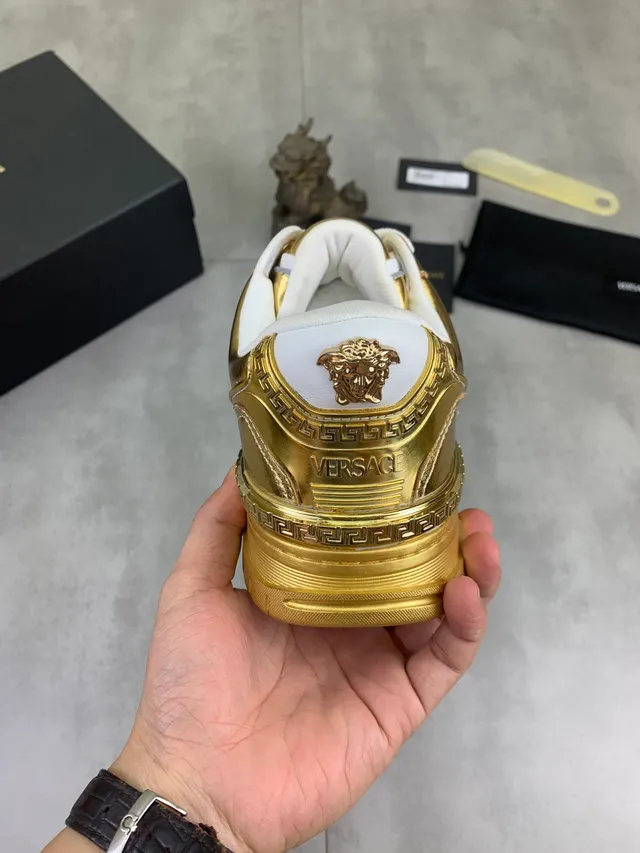 Versace Odissea Metallic Gold Embossed Greca Lifestyle Sneakers