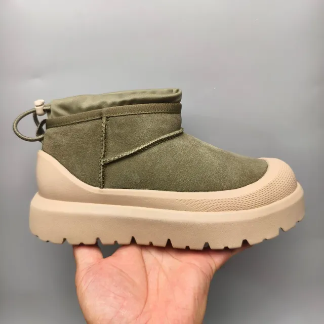 Army Green Beige Olive Suede Upper Platform Sole Snow Boots