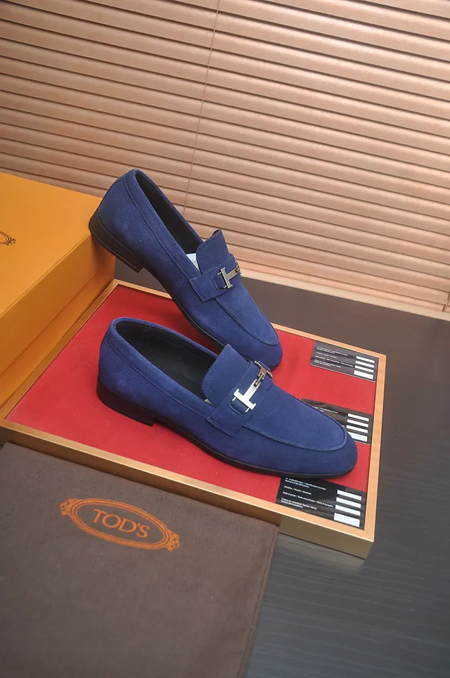Tod's Blue Black Suede Upper Metal H-Buckle Strap Loafer