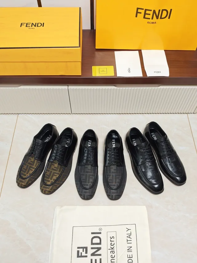 Fendi Cap-Toe Monogrammed Black Leather Oxford Shoes