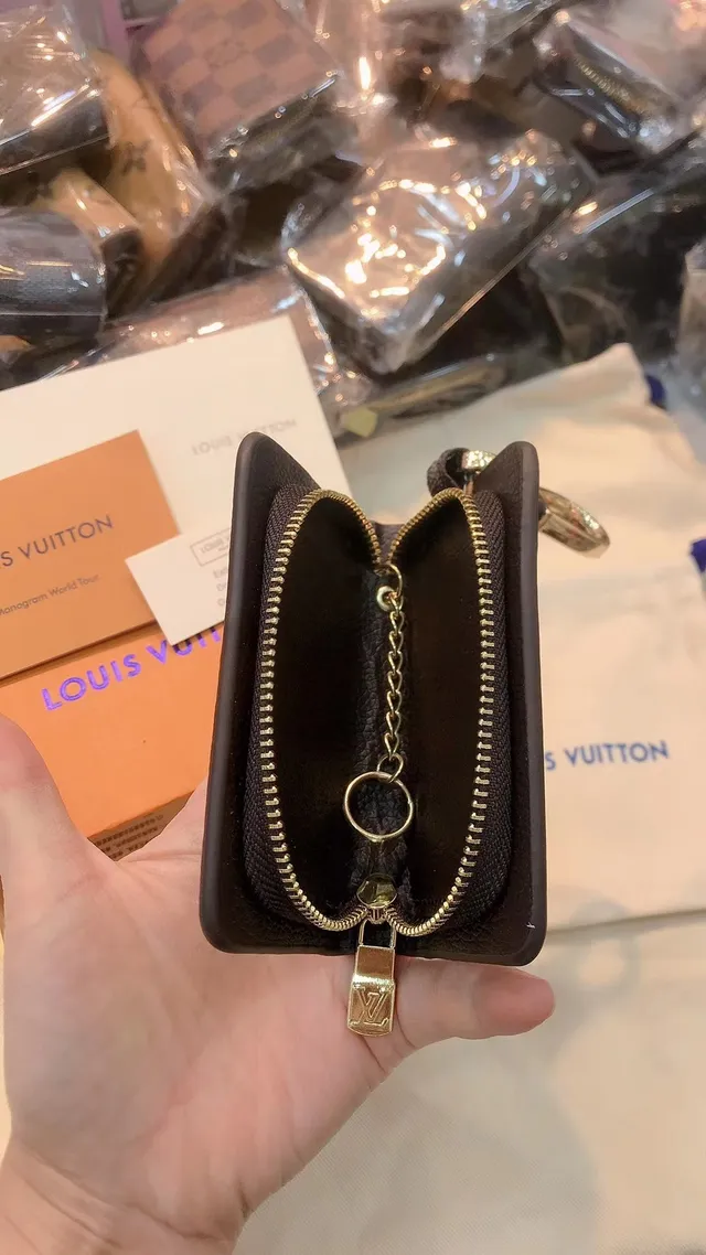 Louis Vuitton Key Holder Brown Beige Monogram Canvas Gold-Tone Hardware Wallet