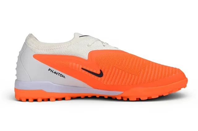Nike Orange White Knit Upper Asymmetrical Lacing Turf Soccer Shoes