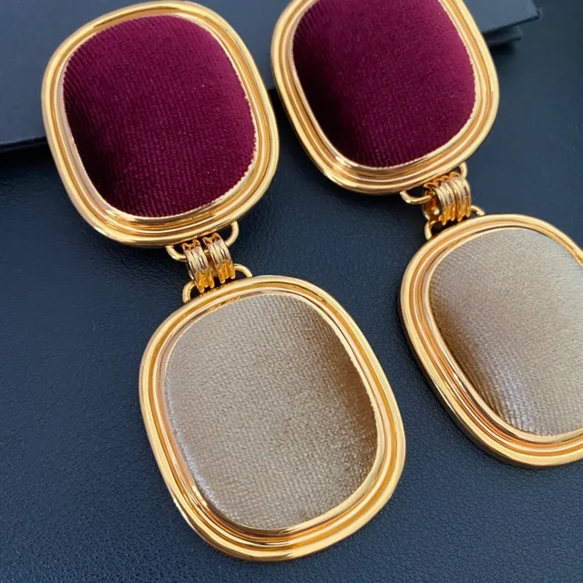 Saint Laurent Double-Drop Oval Velvet Panel Earrings