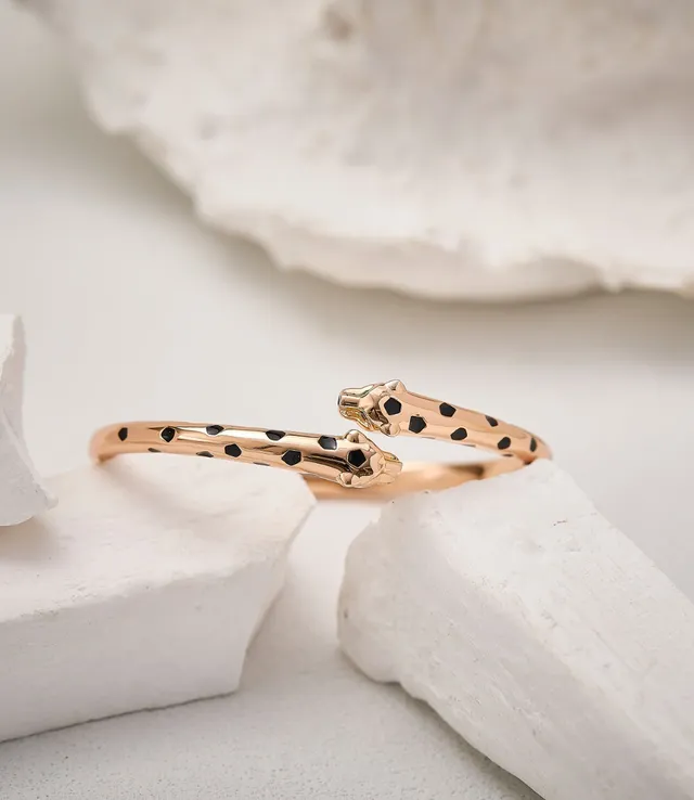 Cartier Panthère Enamel-Spotted Panther Head Open Bangle Bracelet