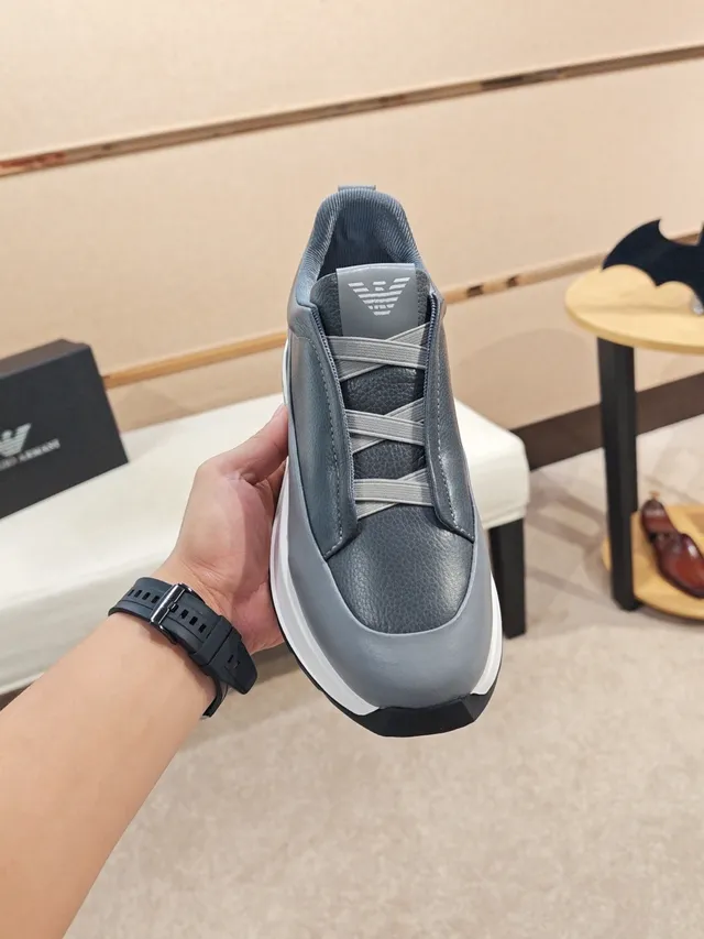 Emporio Armani Gray White Slip-On Layered Midsole Lifestyle Sneakers