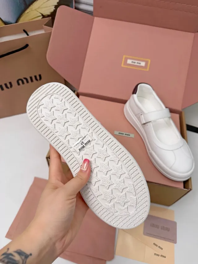 Miu Miu Arcadie White Leather Mary Jane Shoes