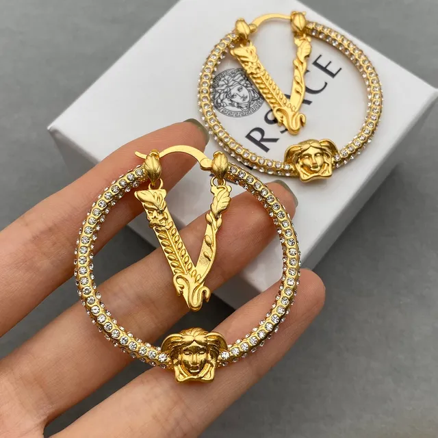 Versace Gold Silver Pavé-Crystal Hoop Earrings