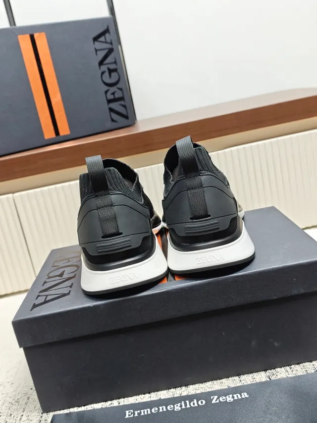 Zegna Black White Knit Upper Slip-On Lifestyle Sneakers