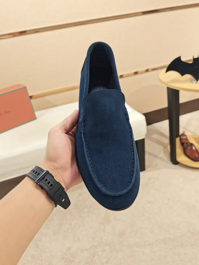 Navy Suede Slip-On Moccasin Loafer