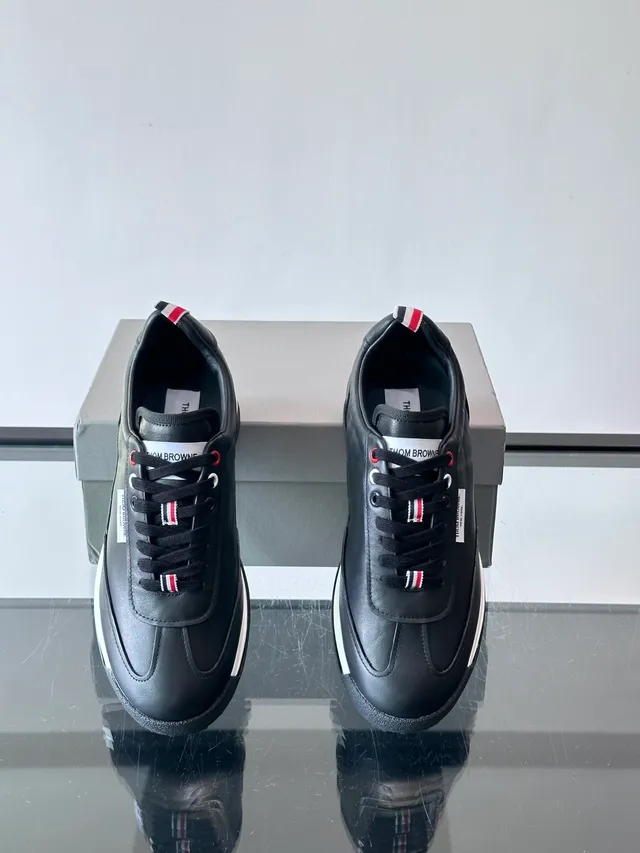 Thom Browne Black White Leather Upper Transparent Air-Cushioned Sole Sneakers