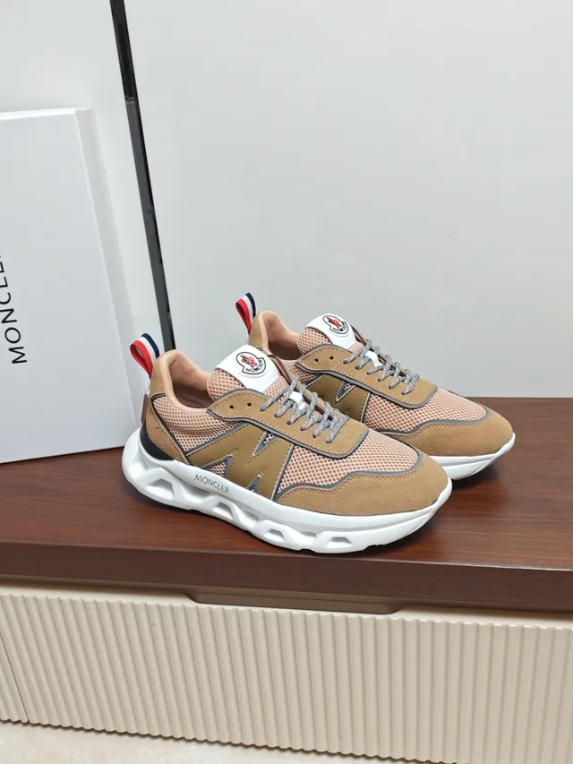 Moncler Lifestyle Sneaker Beige Mesh and Suede Low-Top Sneaker