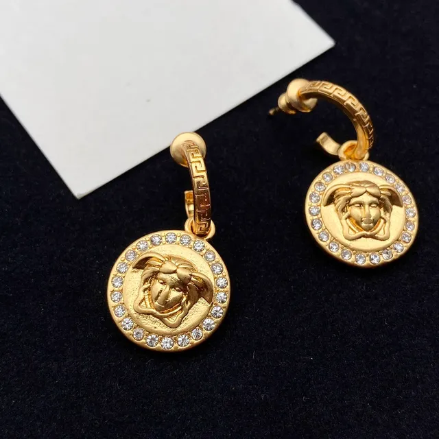 Versace Medusa Icon Gold-Tone Crystal Pendant Earrings