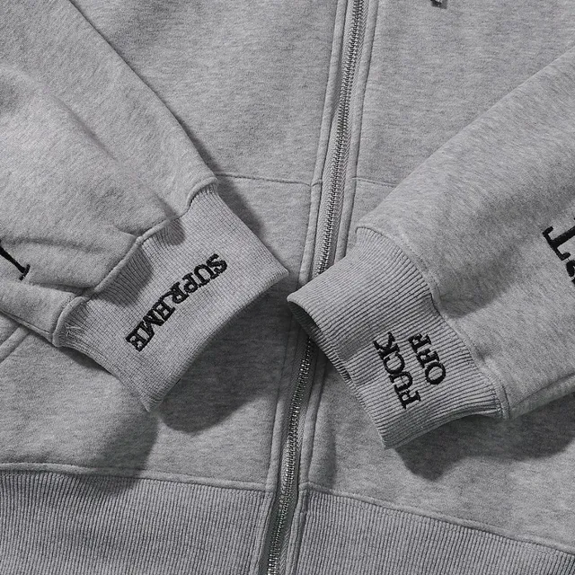 Supreme Full-Zip Navy Gray Embroidered Chest Logo Hoodie