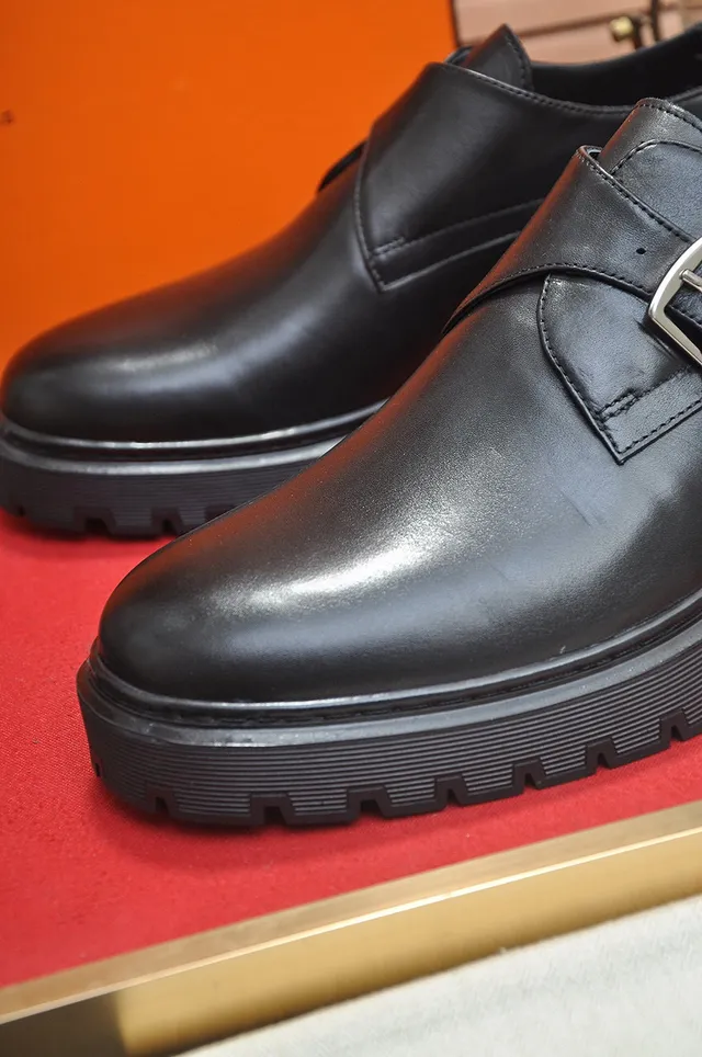 Hermès Black Single Strap Buckle Closure Monk Shoes