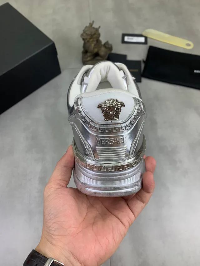 Versace Odissea Metallic Silver Greca Pattern Lifestyle Sneakers