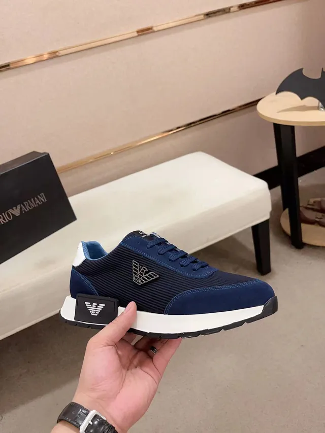 Armani Exchange Navy Blue Ribbed Knit and Suede Lifestyle Sneaker
