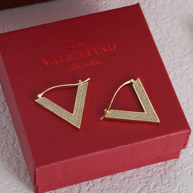 Valentino VLogo Pavé Crystal Gold and Silver Hoop Earrings