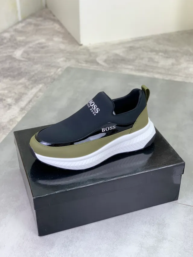 Hugo Boss Black Army Green Slip-On Elastic Collar Lifestyle Sneakers