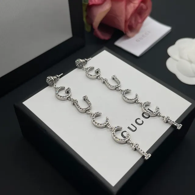 Gucci GG Marmont Pavé Crystal Interlocking G Dangling Earrings