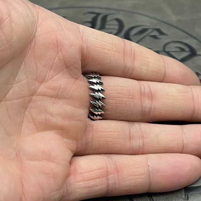 Chrome Hearts Spiked Chain Ring Silver Curb Band High-Polish Metal Ring