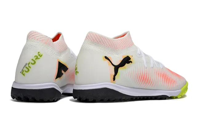 Puma Future Z White Orange Sock-Fit Collar Gradient Stripe Upper Turf Soccer Shoes