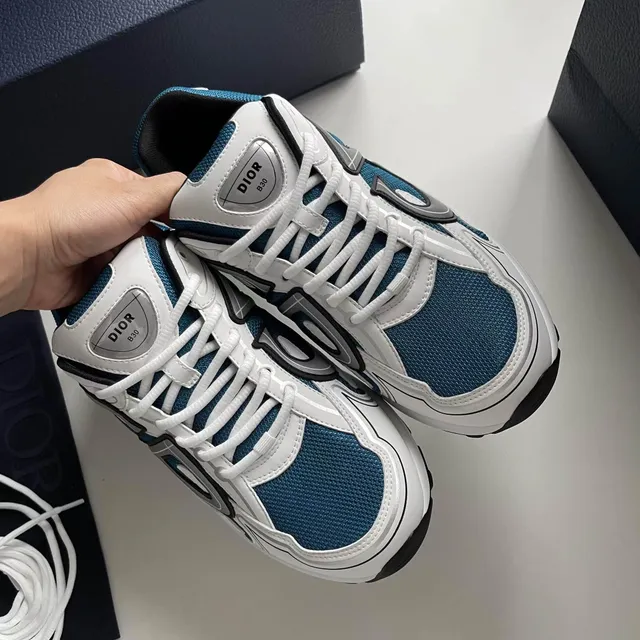 Dior B27 White and Teal Blue Lifestyle Sneakers