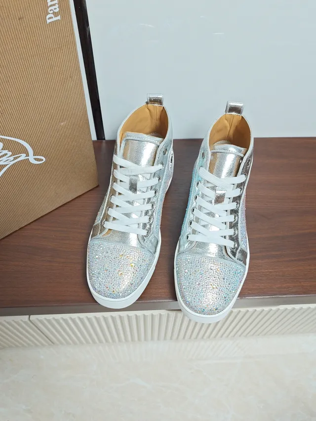 Christian Louboutin Crystal-Embellished Metallic High-Top Lifestyle Sneaker