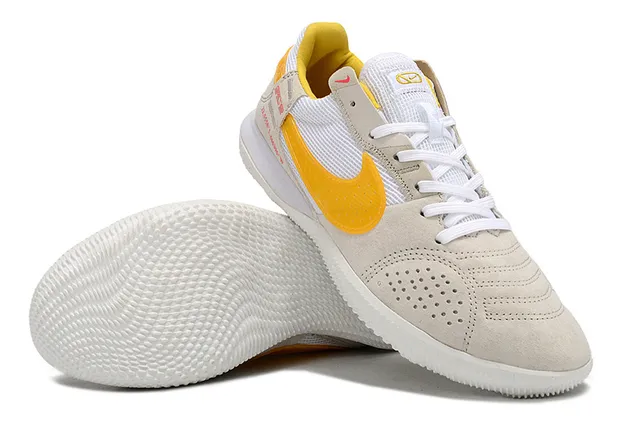 Nike Beige Yellow Low-Top Perforated Suede Toe Indoor Soccer Shoes