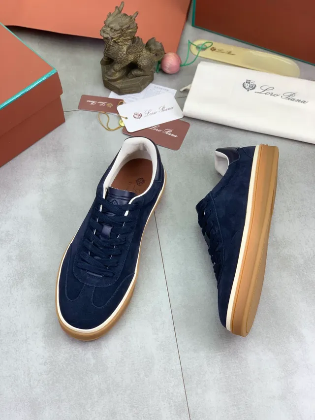 Loro Piana Navy Suede Low-Top Lifestyle Sneakers