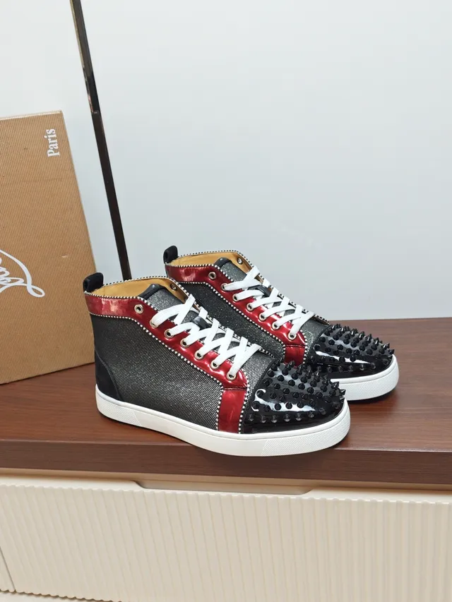 Christian Louboutin Black Red High-Top Studded Toe Lifestyle Sneakers