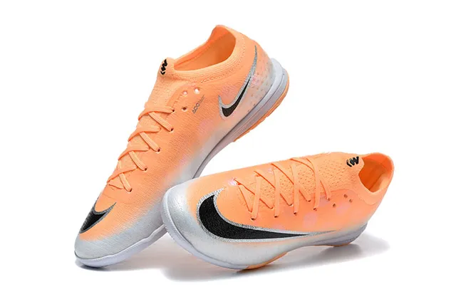 Nike Mercurial Orange Silver Knit Upper Gradient Colorway Indoor Soccer Shoes