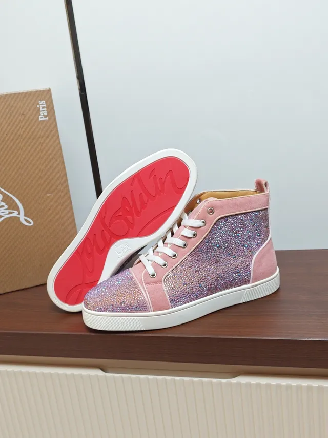 Christian Louboutin Louis Junior Pink Multicolor High-Top Crystal-Embellished Lifestyle Sneakers