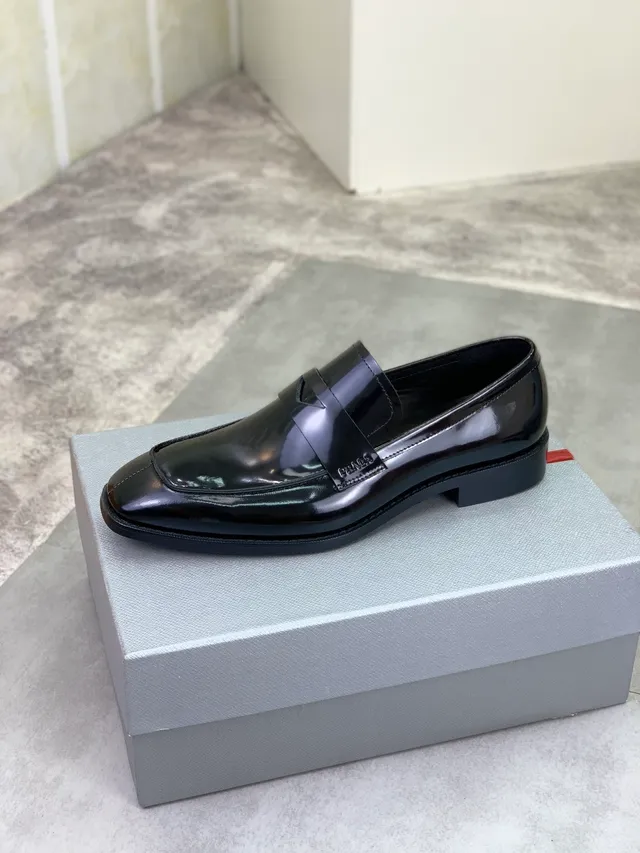 Prada Loafer Glossy Black Patent Leather Square Toe Loafers