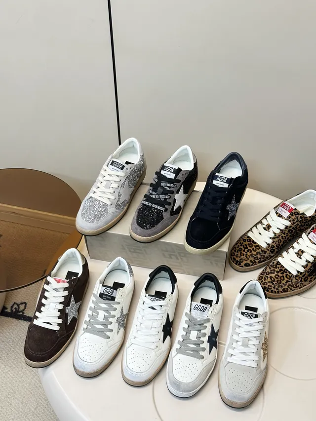 Golden Goose Ball Star Black Glitter and Gray Suede Lifestyle Sneakers