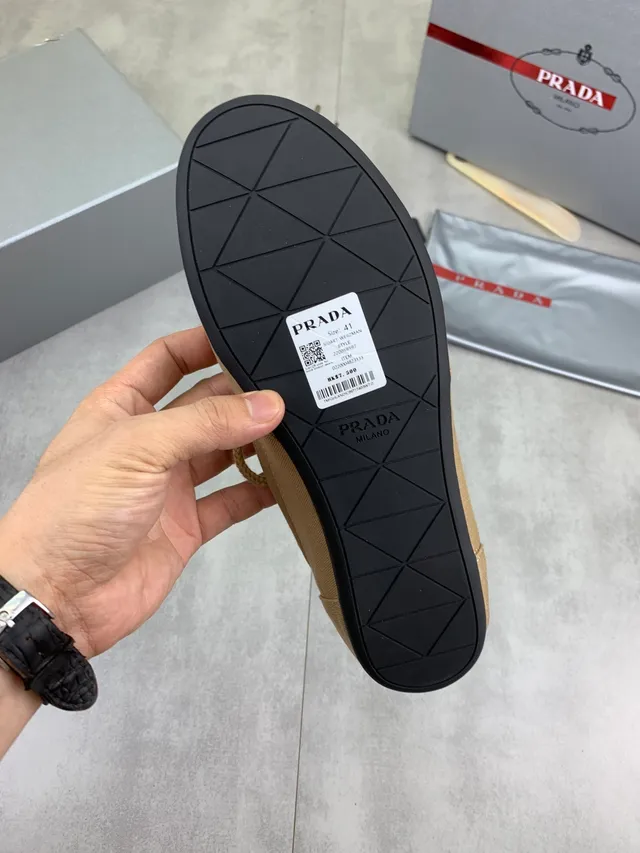 Prada Beige Black Upper Rope-Style Laces Canvas Shoes