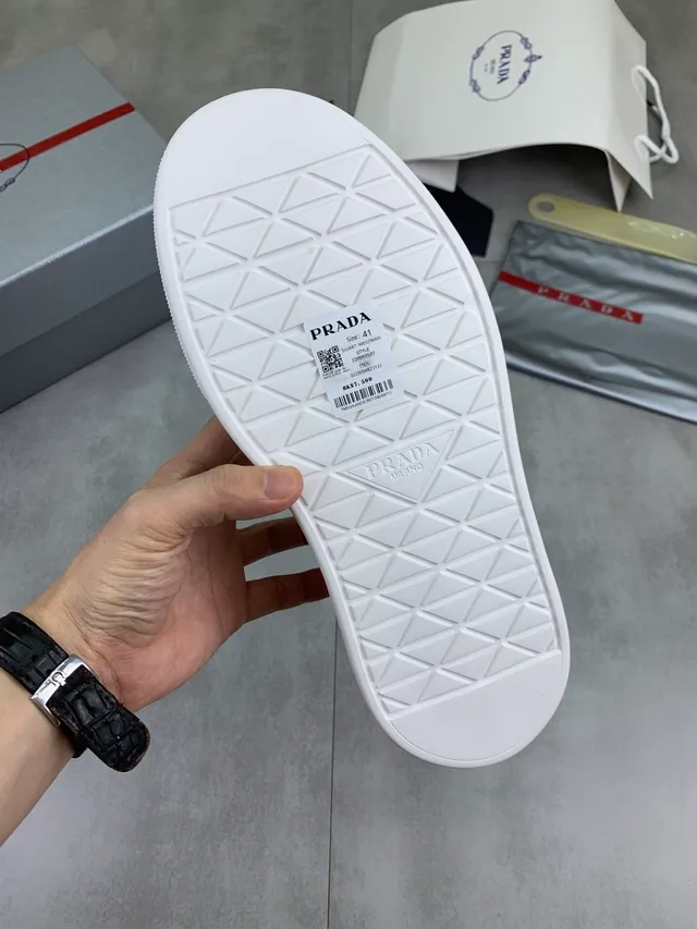 Prada Cloudbust White Mesh and Patent Leather Chunky Sneakers
