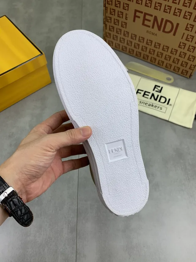 Fendi Monster Eye Beige and Yellow Suede Slip-On Lifestyle Sneakers